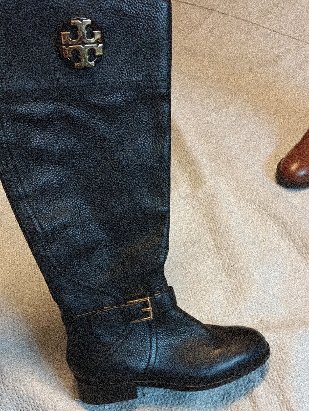 Tory Burch Black Leather Knee-High Riding Boots